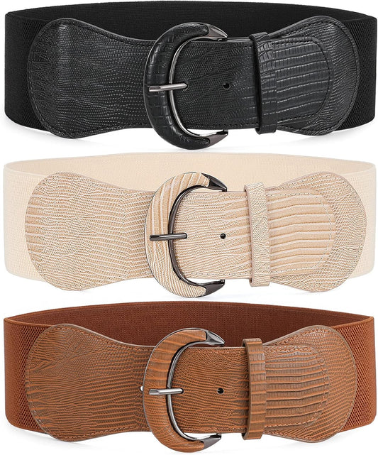 HOTWHIPPY 3 Pack 4 Pack Women Wide Elastic Waist Belt Vintage Stretchy Belt Waistband for Ladies Dresses
