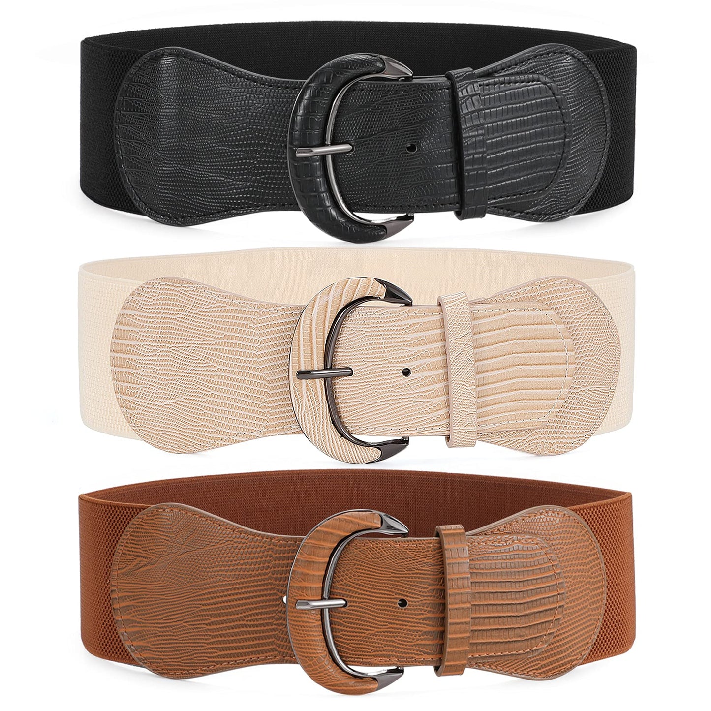 HOTWHIPPY 3 Pack 4 Pack Women Wide Elastic Waist Belt Vintage Stretchy Belt Waistband for Ladies Dresses