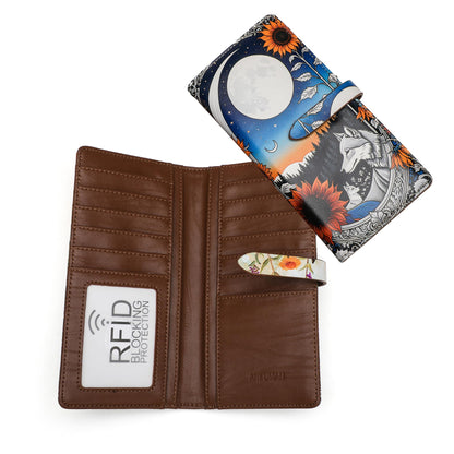 HOTSlim Wallets for Women Credit Card Holder RFID Bifold Clutch Long Ladies Billfold Wallets with Zipper Coin Pocket ID Window Fireworks