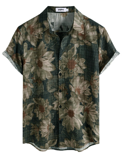 HOTVATPAVE Mens Casual Short Sleeve Button Down Shirts Regular Fit Hawaiian Summer Shirt