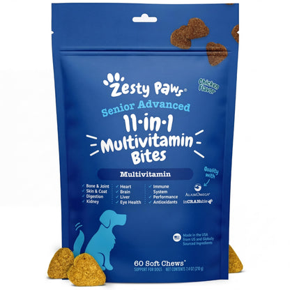 HOTZesty Paws Dog Multivitamin, Chewable Dog Vitamins and Supplements for Hip & Joints, Skin & Coat, Omega 3 Fish Oil for Dogs- Senior & Puppy Multivitamin- Chicken- 90ct