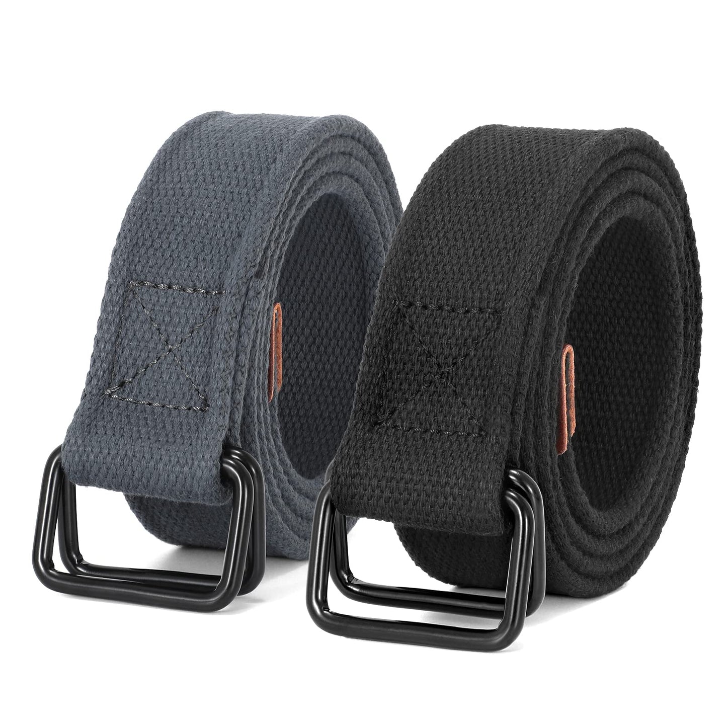 HOTJASGOOD Men Canvas Belt Web Fabric Casual Belt with Black Double D-ring 1 1/2" Wide Set of 2