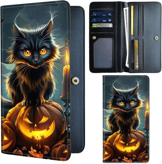 HOTSlim PU Leather Wallet for Women - RFID Blocking Thin Bifold Wallet, Compact Travel Wallet with Card Slots & ID Window, Stylish and Practical Womens Wallet for Everyday Use, Black Cat