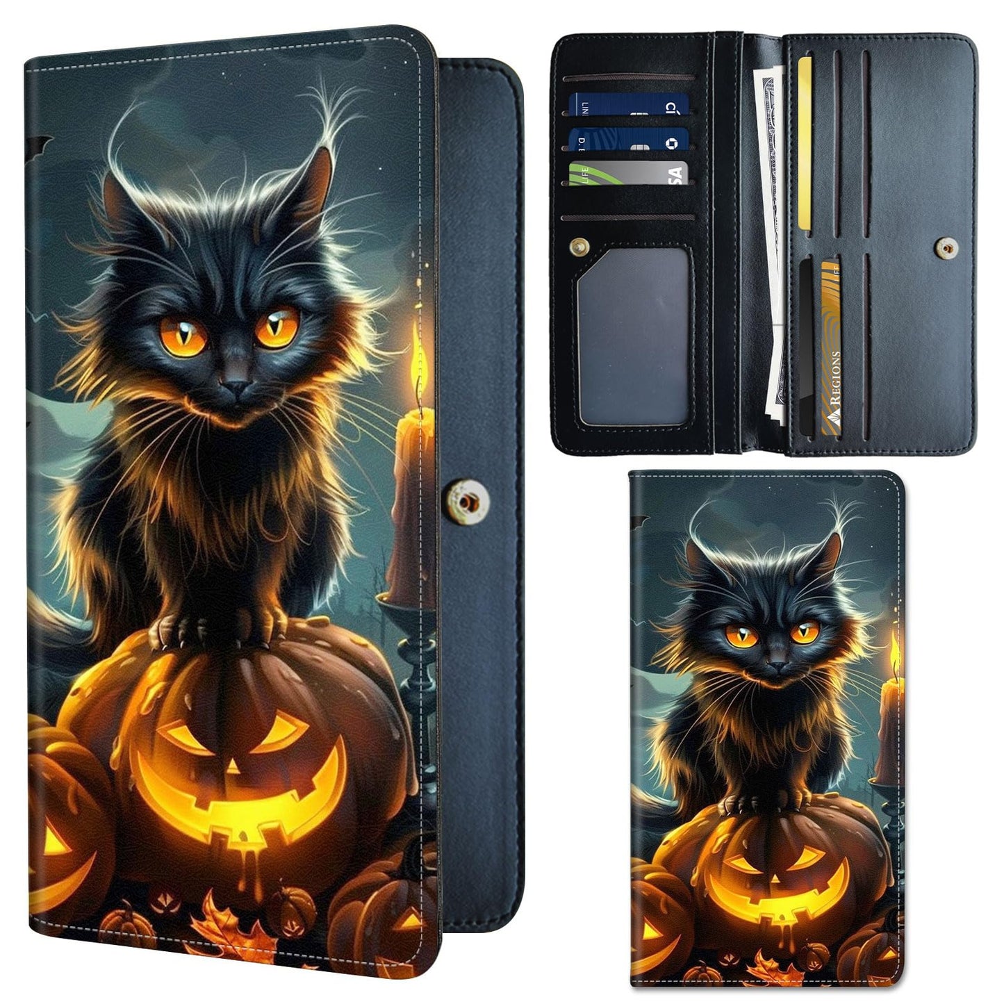 HOTSlim PU Leather Wallet for Women - RFID Blocking Thin Bifold Wallet, Compact Travel Wallet with Card Slots & ID Window, Stylish and Practical Womens Wallet for Everyday Use, Black Cat
