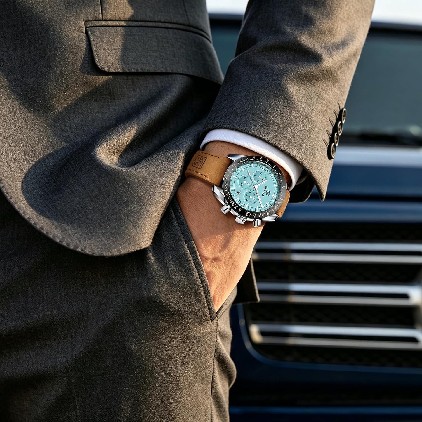 HOTBENYAR Watch for Men Analog Quartz Chronograph Waterproof Luminous Designer Mens Wrist Watches Business Work Sport Casual Dress Watch with Silicone Strap Elegant Gifts for Men