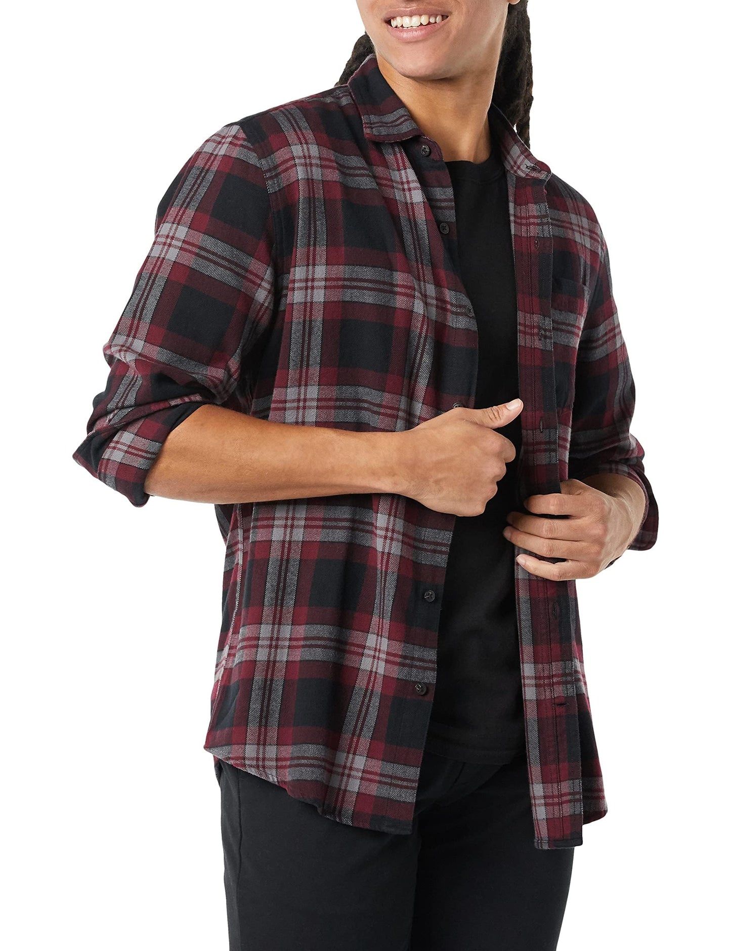 HOTAmazon Essentials Men's Regular Fit Long-Sleeve Flannel Shirt, Soft Brushed Cotton, Lightweight yet Warm