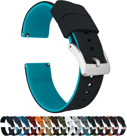 HOTBARTON Elite Silicone Watch Bands - Quick Release - Choose Strap Color & Buckle Color (Stainless Steel, Black PVD or Gunmetal Grey) - 18mm, 20mm, 22mm & 24mm Watch Straps
