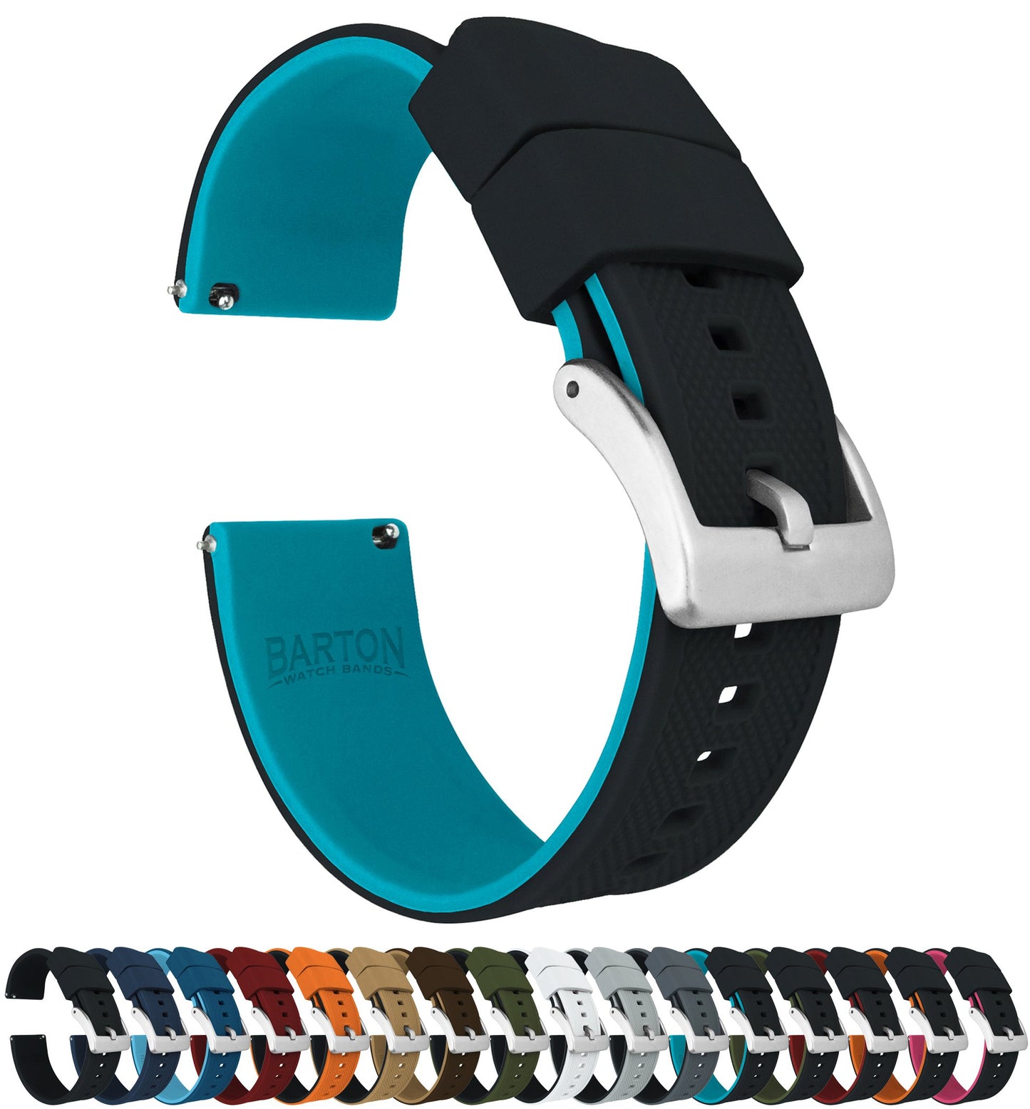 HOTBARTON Elite Silicone Watch Bands - Quick Release - Choose Strap Color & Buckle Color (Stainless Steel, Black PVD or Gunmetal Grey) - 18mm, 20mm, 22mm & 24mm Watch Straps