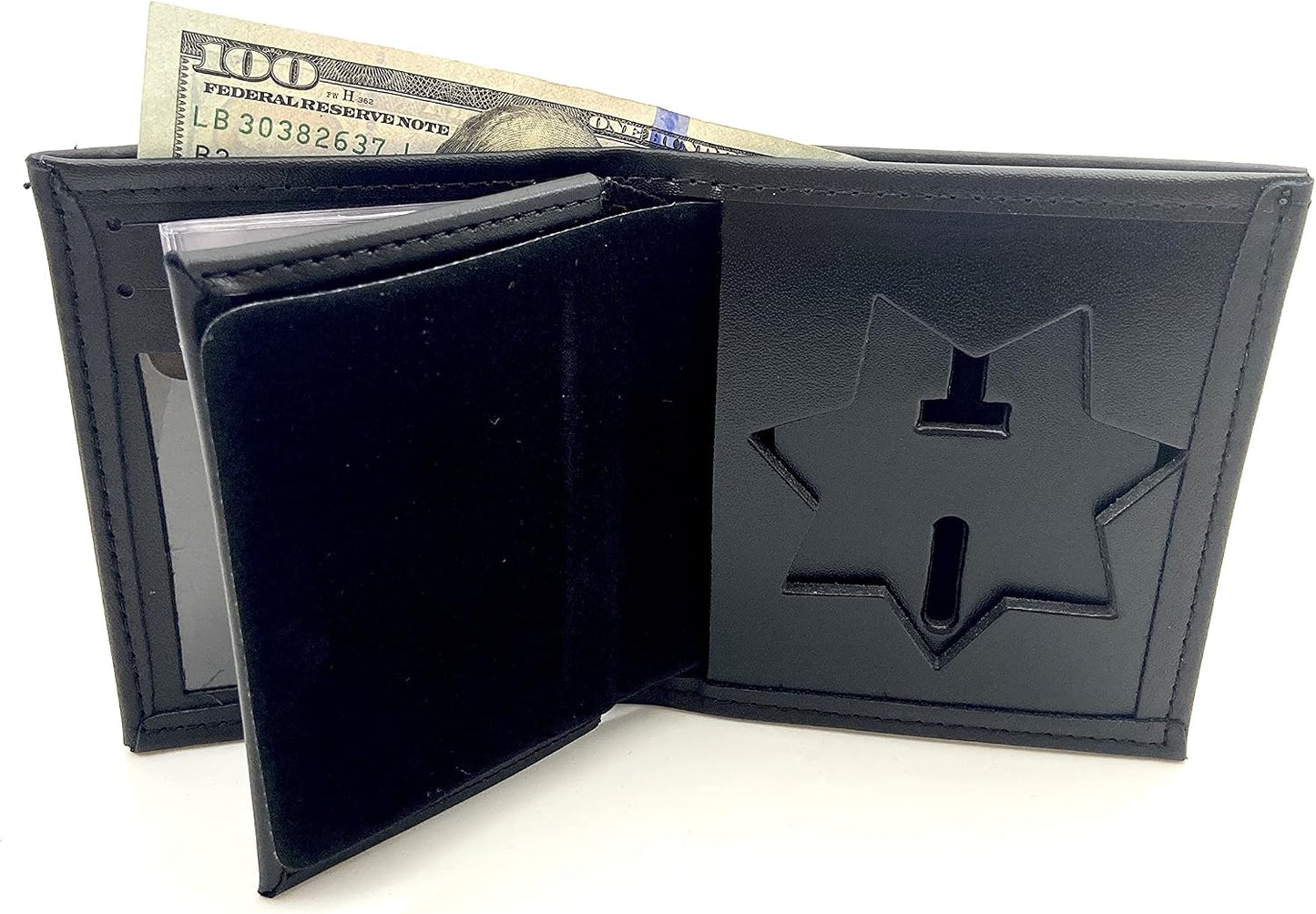 HOTPerfect Fit Shield Wallets Jail Police Law Enforcement 7 Point Star | California DOC Corrections style Bi-Fold hidden badge wallet Fits for Blackinton B2001 (Cutout PF215)