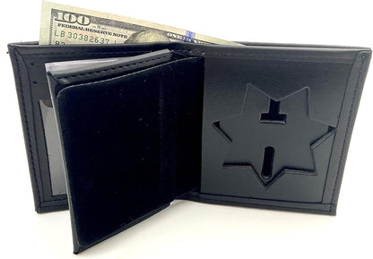 HOTPerfect Fit Shield Wallets Jail Police Law Enforcement 7 Point Star | California DOC Corrections style Bi-Fold hidden badge wallet Fits for Blackinton B2001 (Cutout PF215)