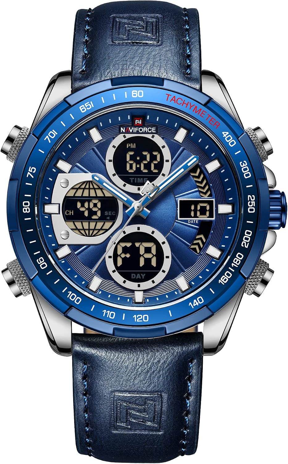 HOTNAVIFORCE Men's Military Digital Watches Analog Quartz Waterproof Watch Sport Multifunctional Leather Wristwatch