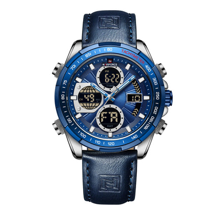 HOTNAVIFORCE Men's Military Digital Watches Analog Quartz Waterproof Watch Sport Multifunctional Leather Wristwatch