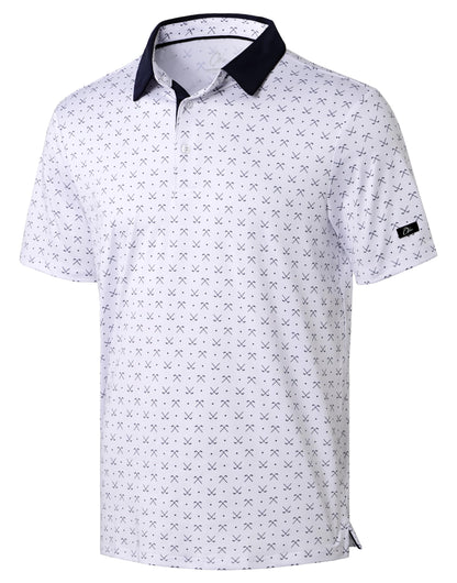 HOTObla Mens Golf Polo Shirts Short Sleeve Dry Fit Performance Moisture Wicking Casual Print Collared Golf Shirts for Men