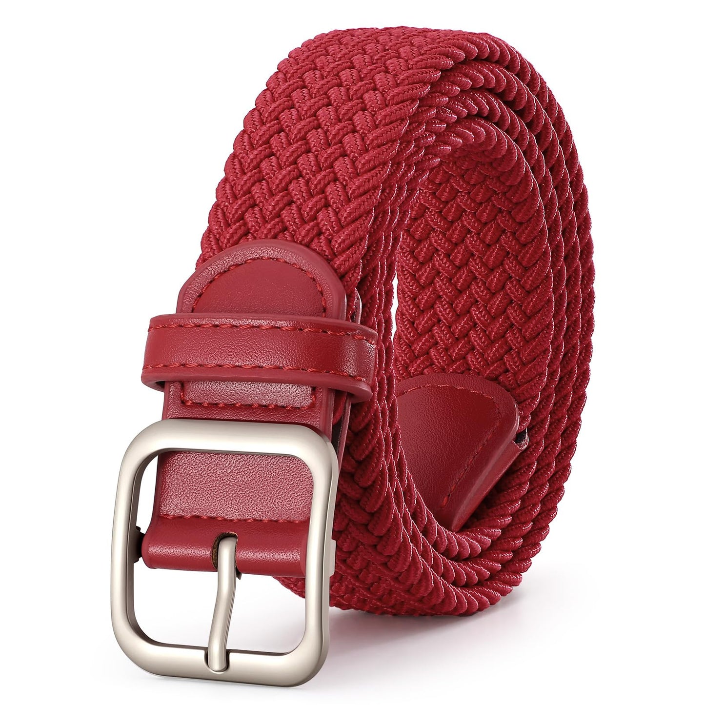 HOTXZQTIVE Women Elastic Braided Belt with Black Buckle, Woven Stretch Fabric