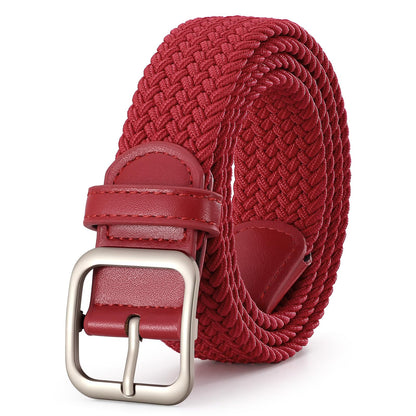 HOTXZQTIVE Women Elastic Braided Belt with Black Buckle, Woven Stretch Fabric