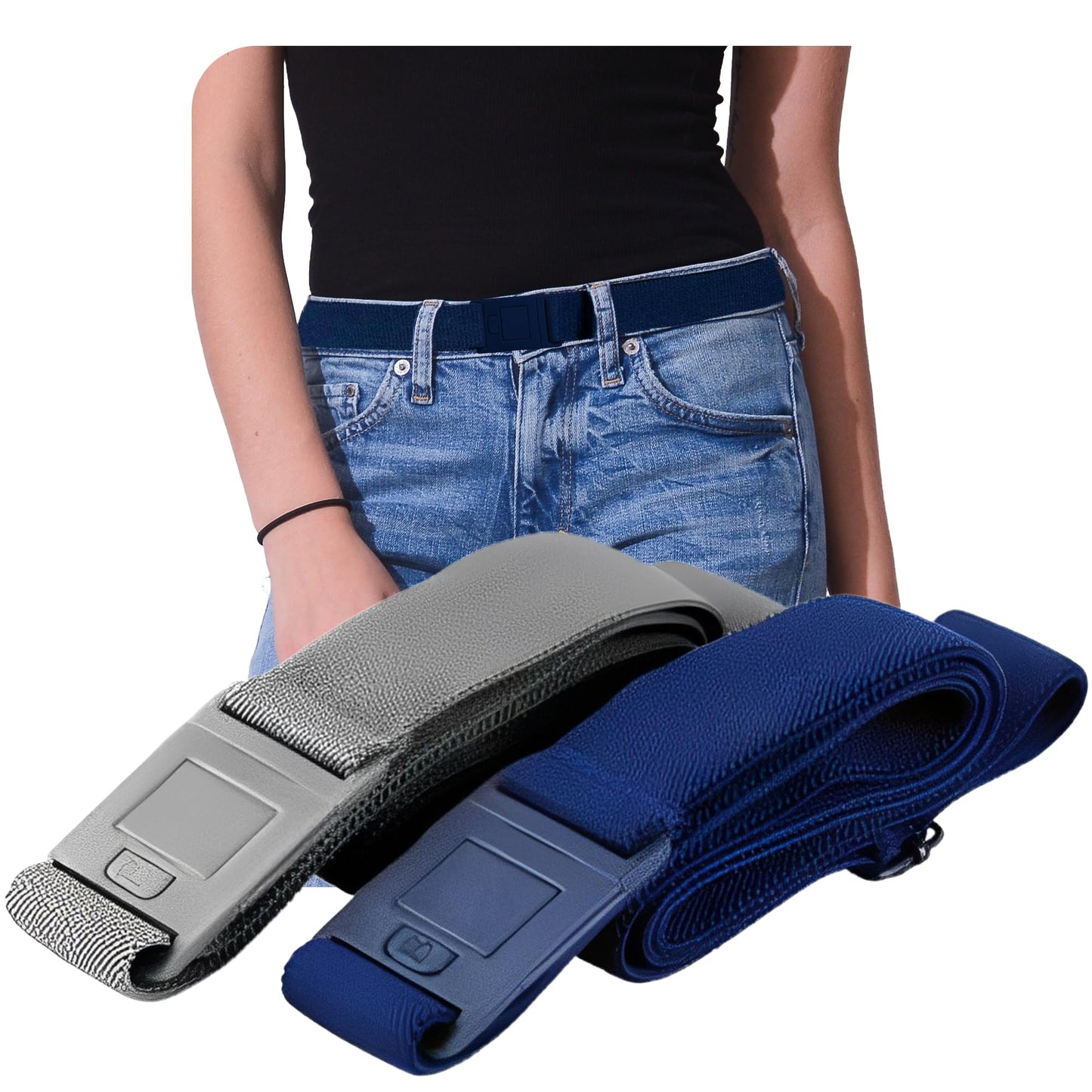 HOTBELTAWAY Easily Adjustable Elastic Flat Buckle No Show Belts for Women – Stretch No Bulge jeans pants