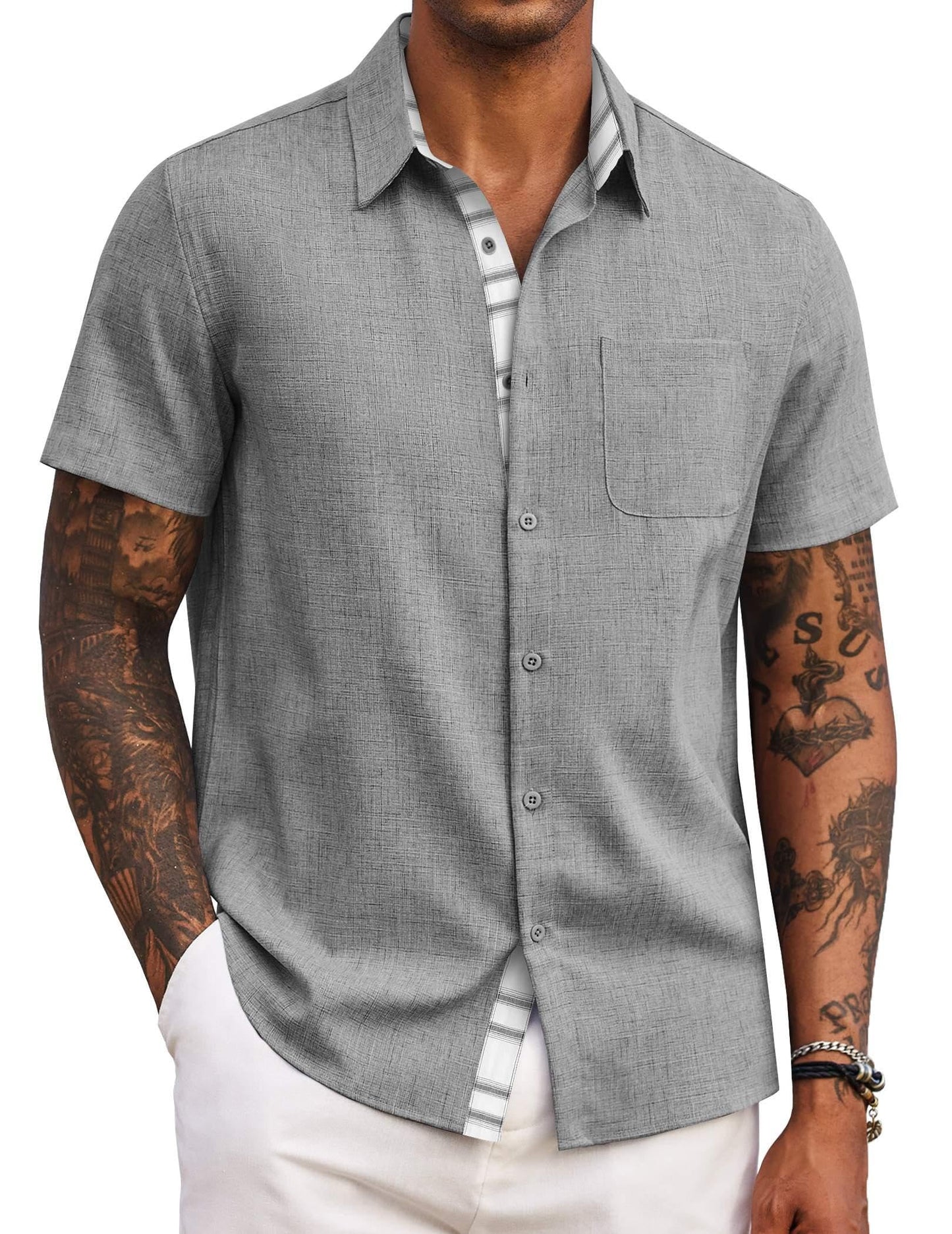 HOTCOOFANDY Men's Button Down Shirts Short Sleeve Casual Summer Beach Vacation Wedding Shirt with Pocket