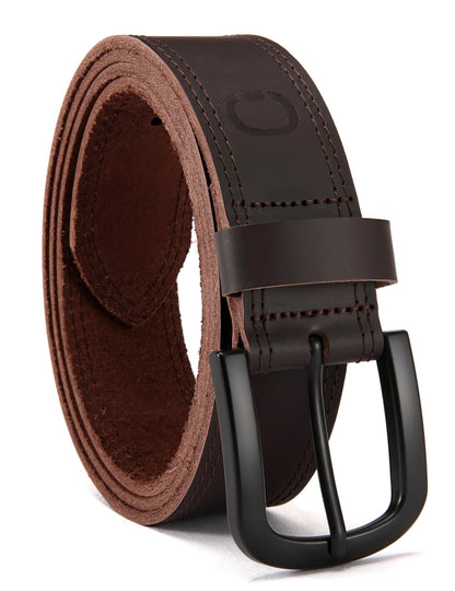 HOTCHAOREN Mens Belts Casual for Jeans - Full-Grain Leather, Durable Cowhide | Solid Buckle, Classic Style, Handmade, Daily Wear, Gift Box