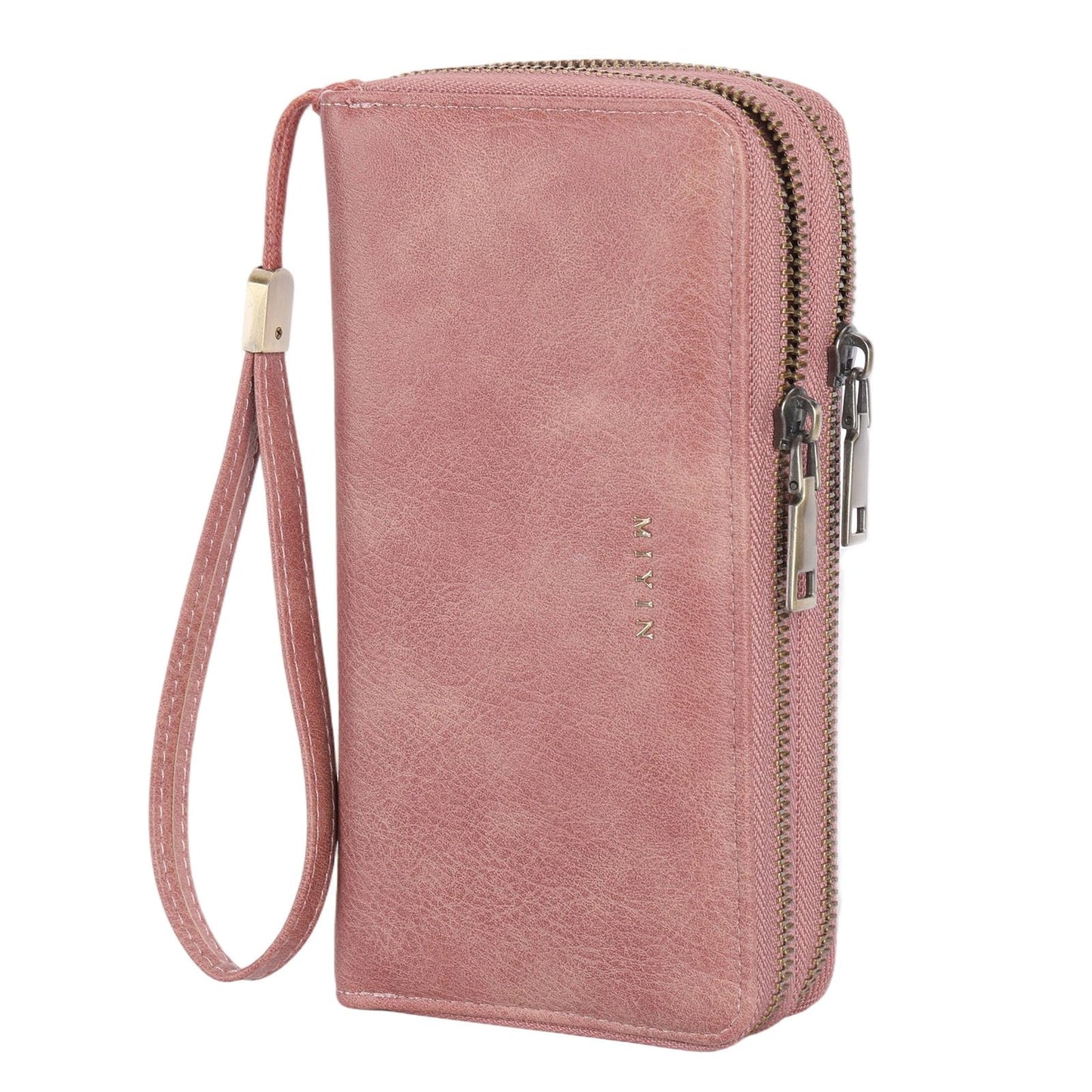 HOTGOIACII Wallets for Women RFID Blocking Double Zip Around Leather Wallet Wristlet Large Capacity Credit Card Holder Blue