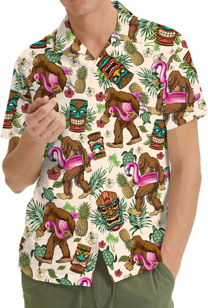 HOTTropical Bigfoot Hawaiian Shirts for Men Women, Sasquatch Summer Beach Button Down Short Sleeve