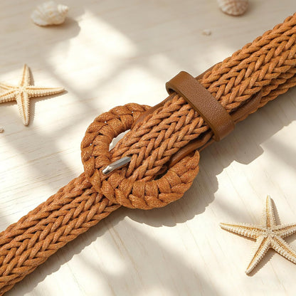 HOTVONMELLI Braided Woven Belt for Women, Rattan Thin Belt Fashion Waist Belts for Summer Dress Jeans