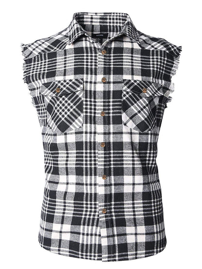 HOTMen's Casual Flannel Plaid Shirt Sleeveless Plus Size Vest