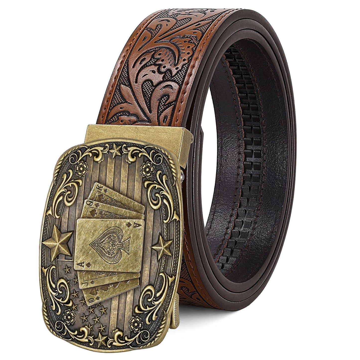HOTCowboy Western Ratchet Belt for Men Women with Automatic Western Buckle, Ratchet Cowboy Leather Belt for Jeans Gifts