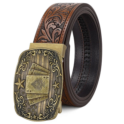 HOTCowboy Western Ratchet Belt for Men Women with Automatic Western Buckle, Ratchet Cowboy Leather Belt for Jeans Gifts