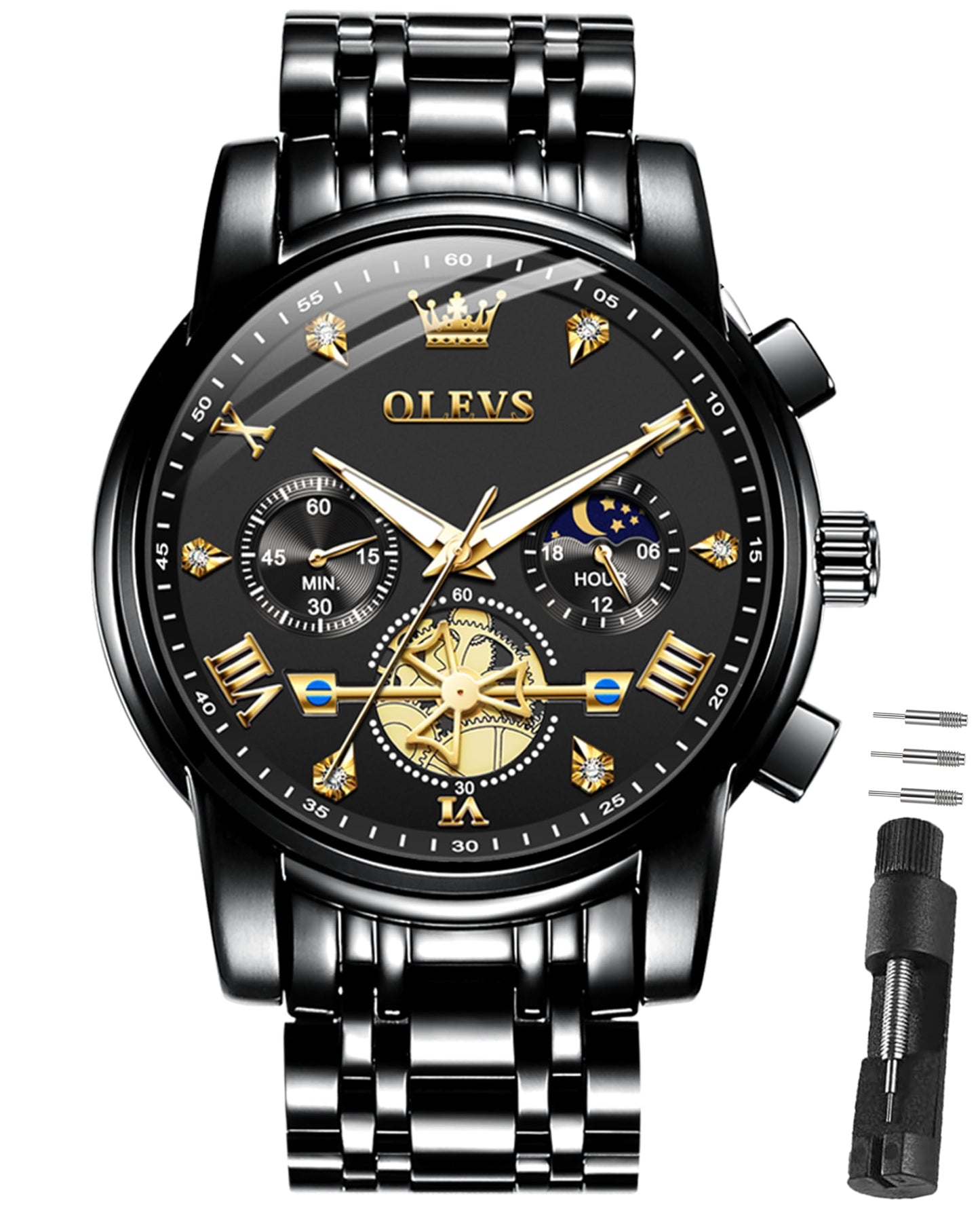 HOTOLEVS Watches for Men Dress Watch Chronograph Luxury Stainless Steel Big Face Men Watches Multi-Function Easy to Read Diamond Roman Numerals Business Wristwatch Reloj para Hombre