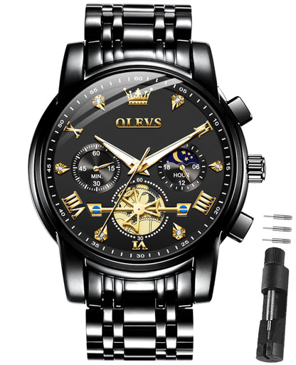 HOTOLEVS Watches for Men Dress Watch Chronograph Luxury Stainless Steel Big Face Men Watches Multi-Function Easy to Read Diamond Roman Numerals Business Wristwatch Reloj para Hombre