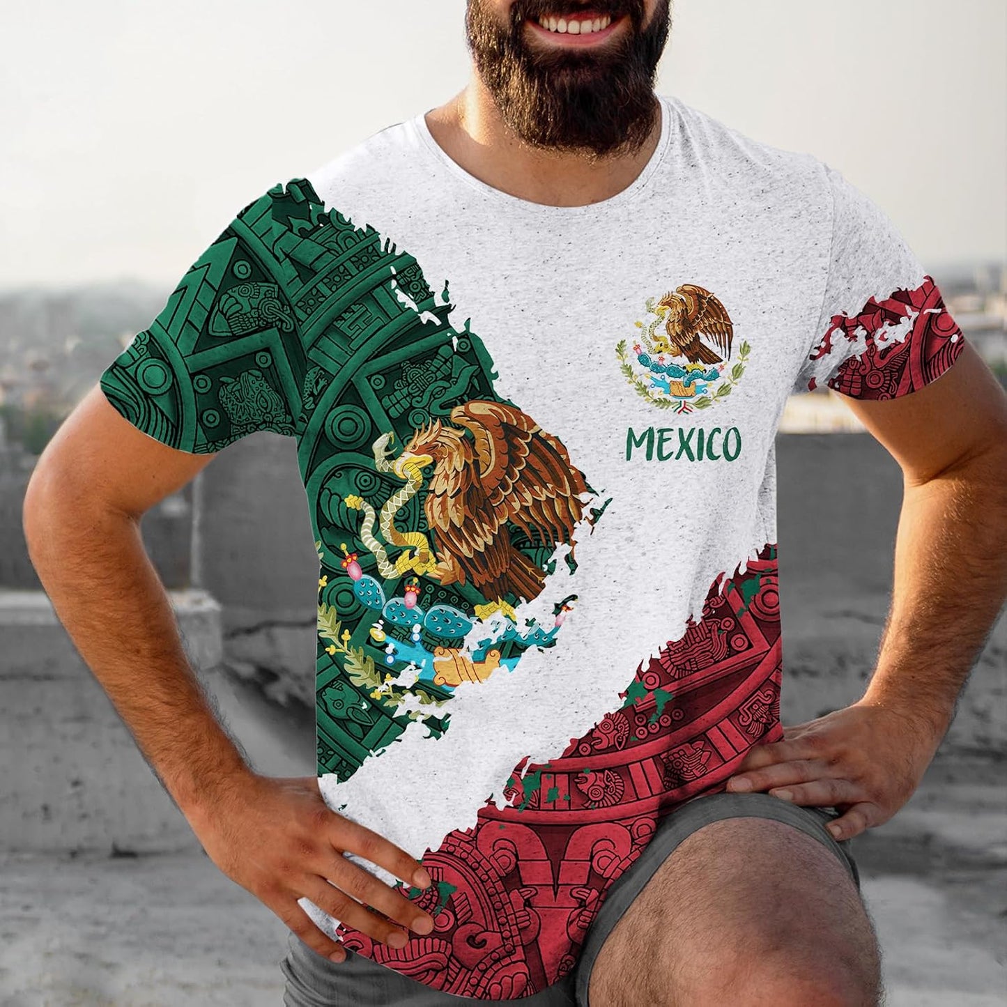 HOTFAYBA Aztec Mexican Shirts Short Sleeves Summer Mexico Shirt Mexico Jersey Unisex 3D Shirts