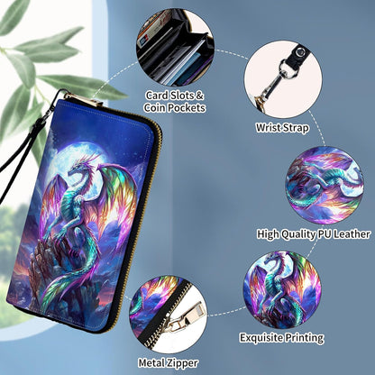 HOTWristlet Wallets for Women,Ladies Women's Wallet,Clutch Purses for Female Leather Large Capacity Credit Card Holder with Zipper Slim Cute Coin Pocket,RFID Blocking,Glitter Green Dragon