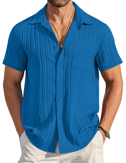 HOTCOOFANDY Men's Casual Button Down Shirts Short Sleeve Textured Summer Beach Shirt with Pocket