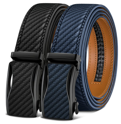 HOTKEMISANT Men's Ratchet Leather Belt 2Pack-Trimmable 1 3/8“-Gift Boxed | Smooth Sliding | Micro Adjustable Fit | Tailored Size | Holeless Understated Elegance