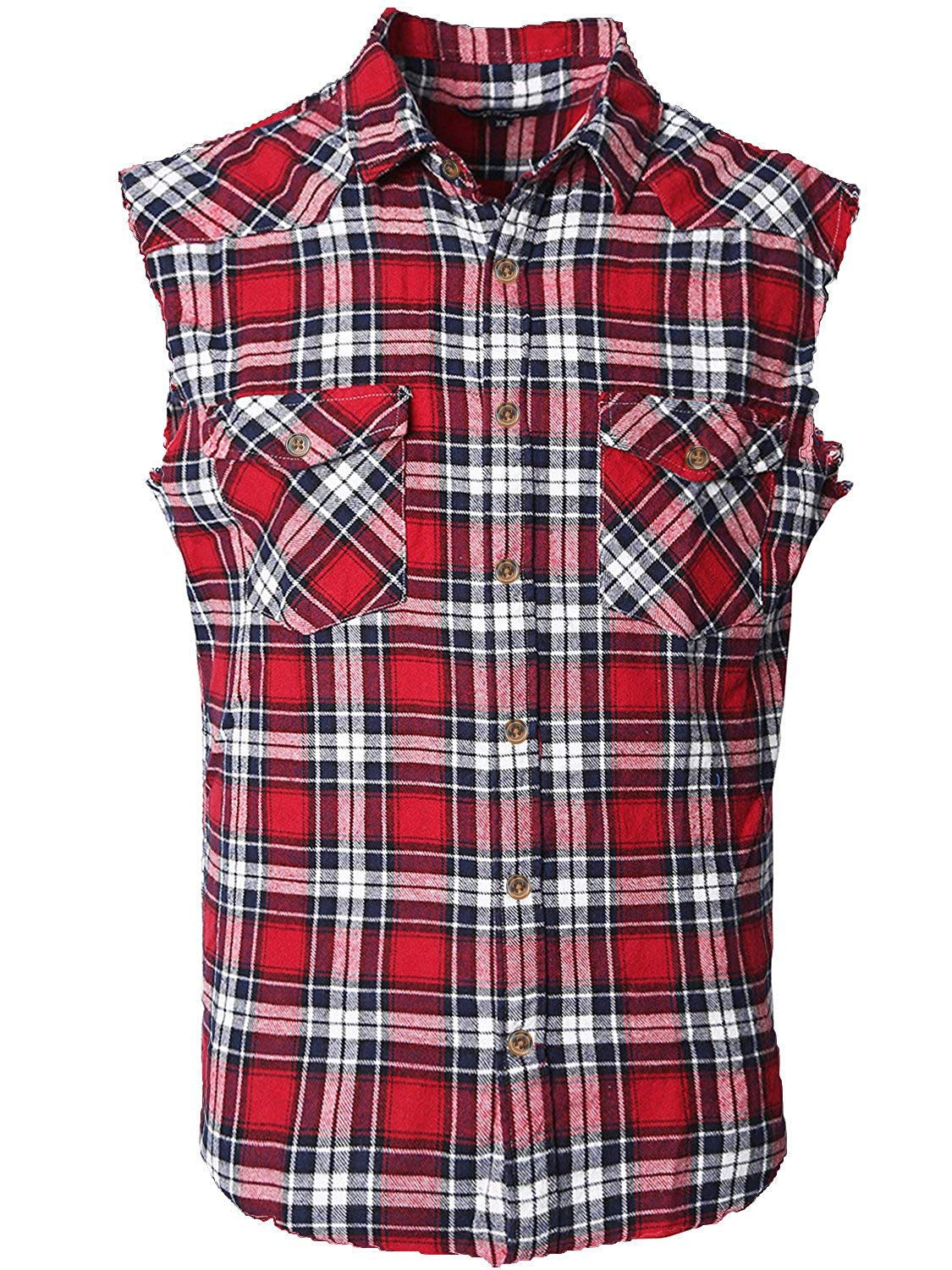 HOTMen's Casual Flannel Plaid Shirt Sleeveless Plus Size Vest