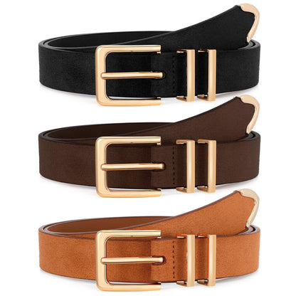 HOTXZQTIVE 3 Pack Women Belts For Jeans Dresses Pants Ladies Leather Waist Belt with Gold Buckle