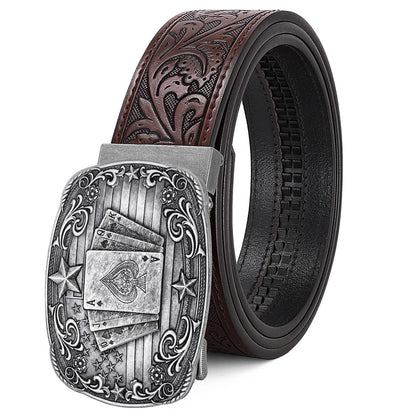 HOTCowboy Western Ratchet Belt for Men Women with Automatic Western Buckle, Ratchet Cowboy Leather Belt for Jeans Gifts