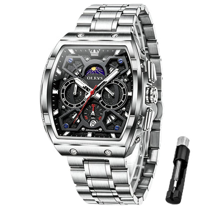 HOTOLEVS Watches for Men Analog Quartz Luxury Diamond Waterproof Chronograph Stainless Steel Big Face Square Date Moon Phase Roman Numeral Dress Mens Watches