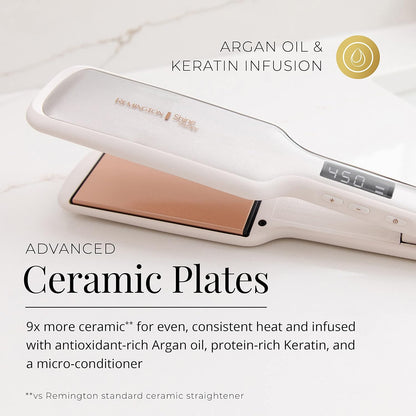 HOTRemington Shine Therapy 2 inch Hair Straightener, Flat Iron Infused with Argan Oil & Keratin, Professional Ceramic Flat Iron for Less Frizz, Shiny & Smooth Hot Styling Tools