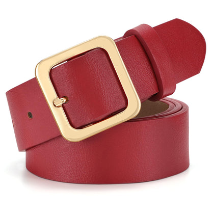 HOTXZQTIVE Women’s Leather Belts for Jeans Pants Dresses Fashion Ladies Black Belt with Square Buckle