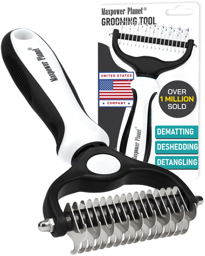 HOTMaxpower Planet Original Pet Grooming Rake - Double-Sided Deshedding Dematting Tool, Undercoat Rake for Dogs & Cats, Extra-Wide Dog Grooming Brush & Deshedder Comb for Long Hair, Reduces Shedding 95%