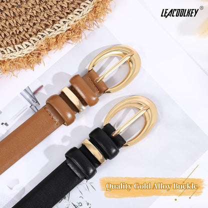 HOT2 Pack Women Leather Belts for Jeans Dress Fashion Ladies Belt with Gold Silver Buckle
