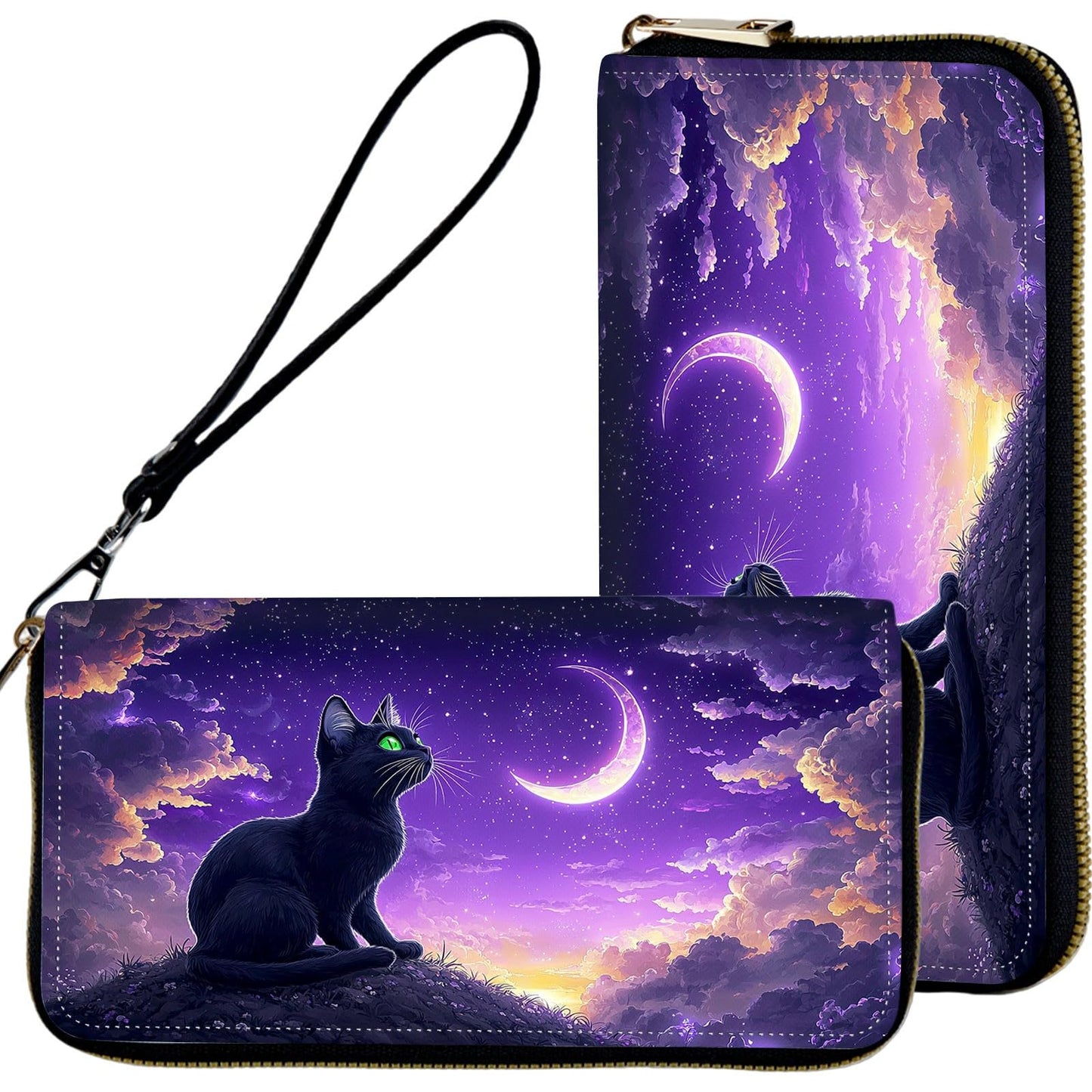 HOTWristlet Wallets for Women,Ladies Women's Wallet,Clutch Purses for Female Leather Large Capacity Credit Card Holder with Zipper Slim Cute Coin Pocket,RFID Blocking,Cute Funny Eye Purple
