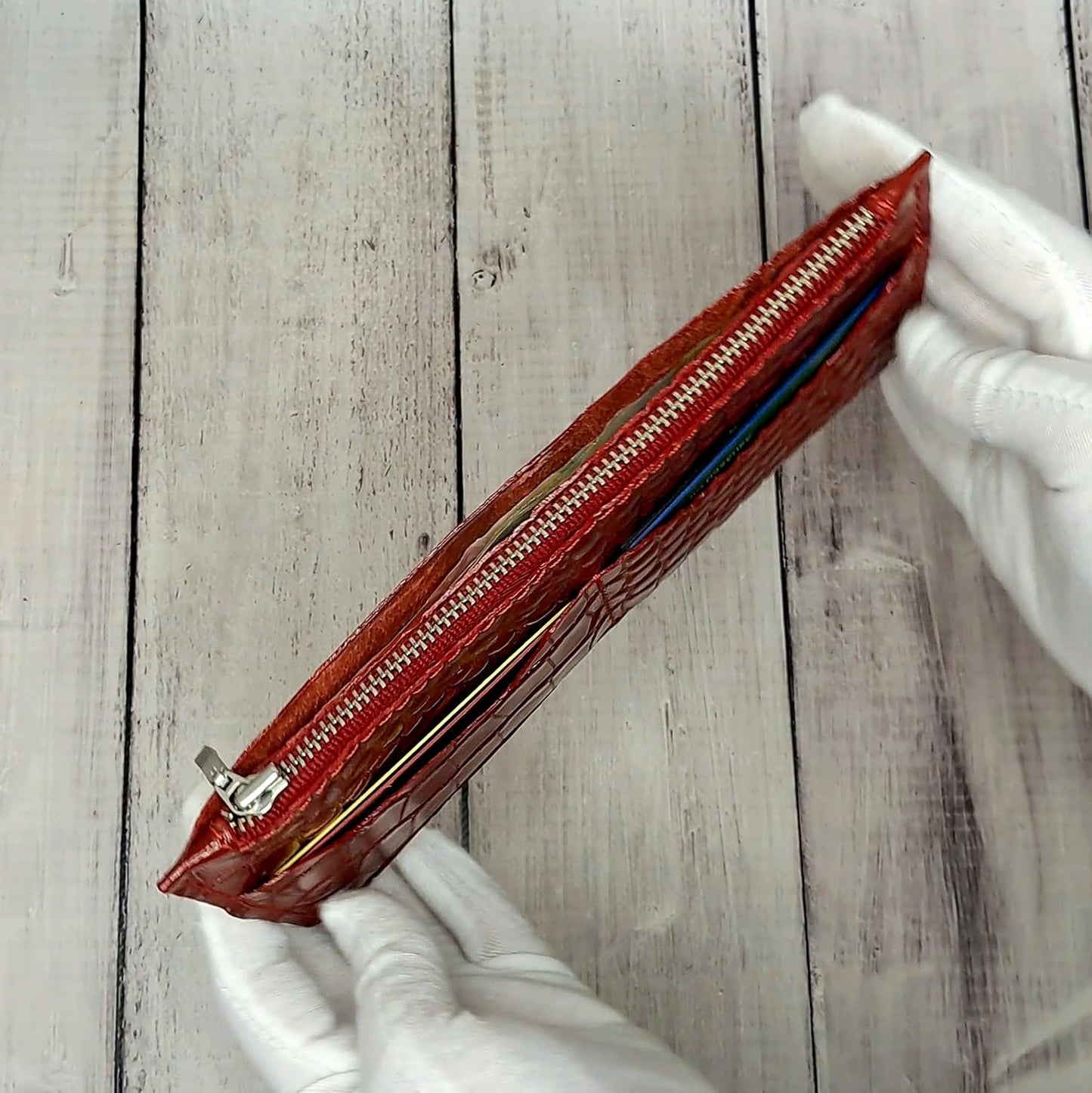 HOTINGVARR Unique Patent Slim Leather Wallet for women | Crocodile wallet | Gift For Her | Handmade wallet (Red)