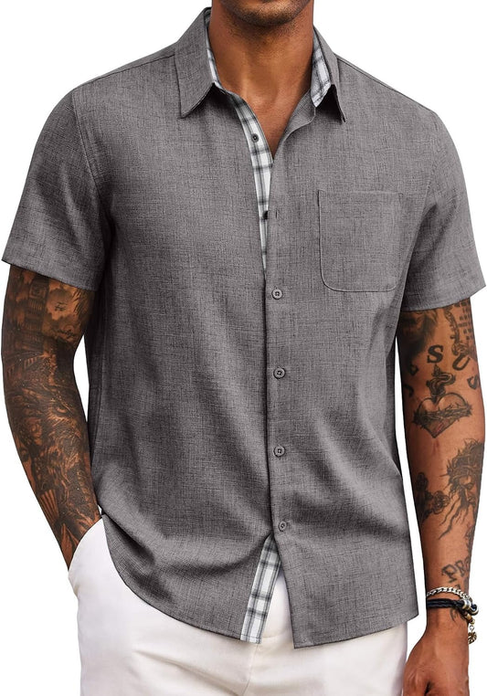 HOTCOOFANDY Men's Button Down Shirts Short Sleeve Casual Summer Beach Vacation Wedding Shirt with Pocket