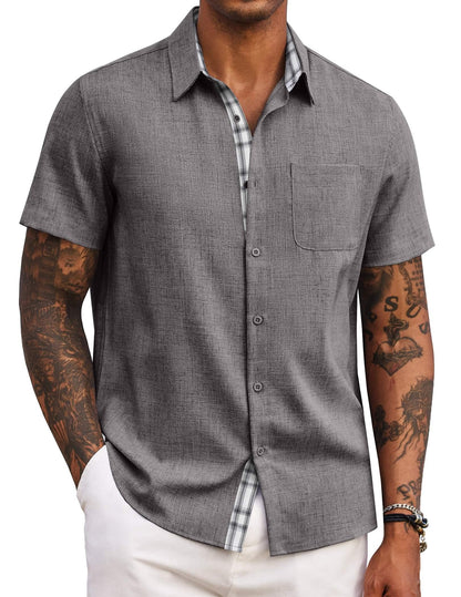 HOTCOOFANDY Men's Button Down Shirts Short Sleeve Casual Summer Beach Vacation Wedding Shirt with Pocket