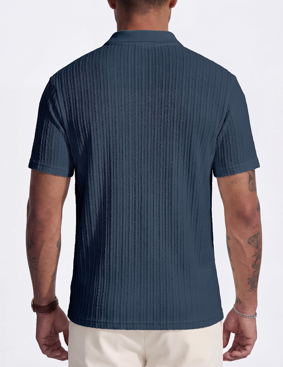 HOTJMIERR Mens Casual Polo Shirt Summer Short Sleeve Vacation Button Beach Knit Stretchy Golf Shirts