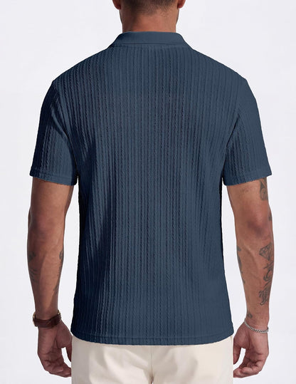 HOTJMIERR Mens Casual Polo Shirt Summer Short Sleeve Vacation Button Beach Knit Stretchy Golf Shirts