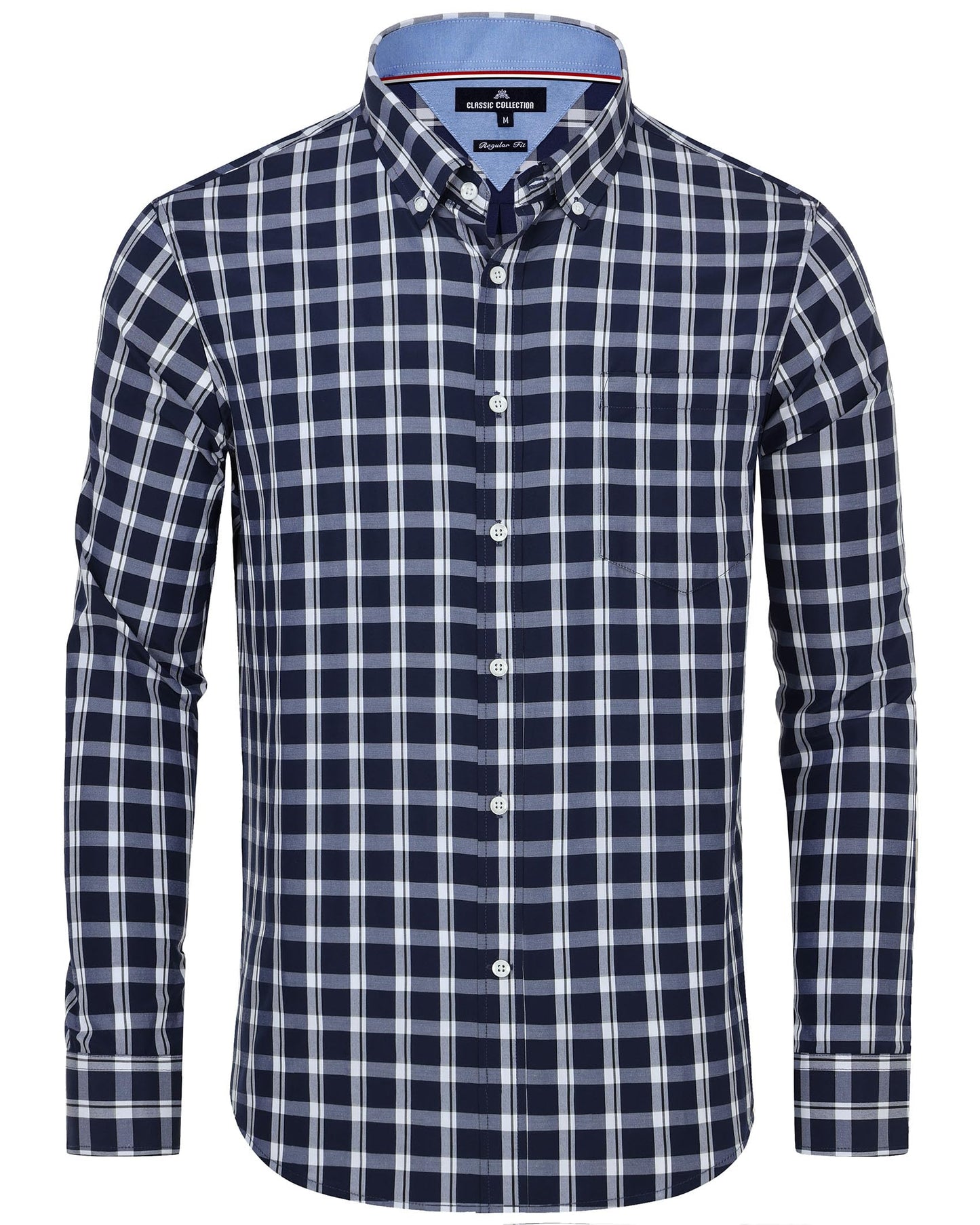 HOTAlimens & Gentle Men's Plaid Button Down Shirts Cotton Long Sleeve Dress Shirts Regular Fit Gingham Shirts
