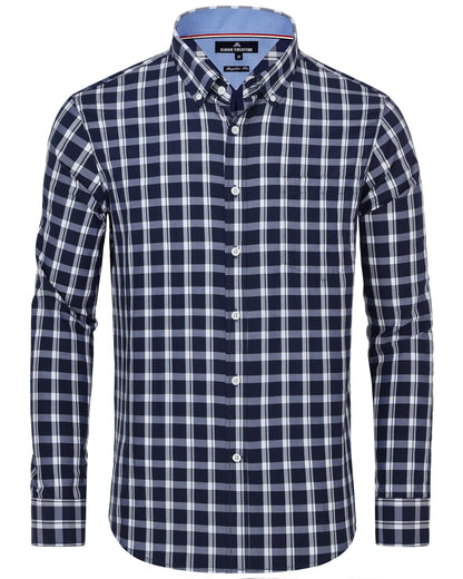 HOTAlimens & Gentle Men's Plaid Button Down Shirts Cotton Long Sleeve Dress Shirts Regular Fit Gingham Shirts